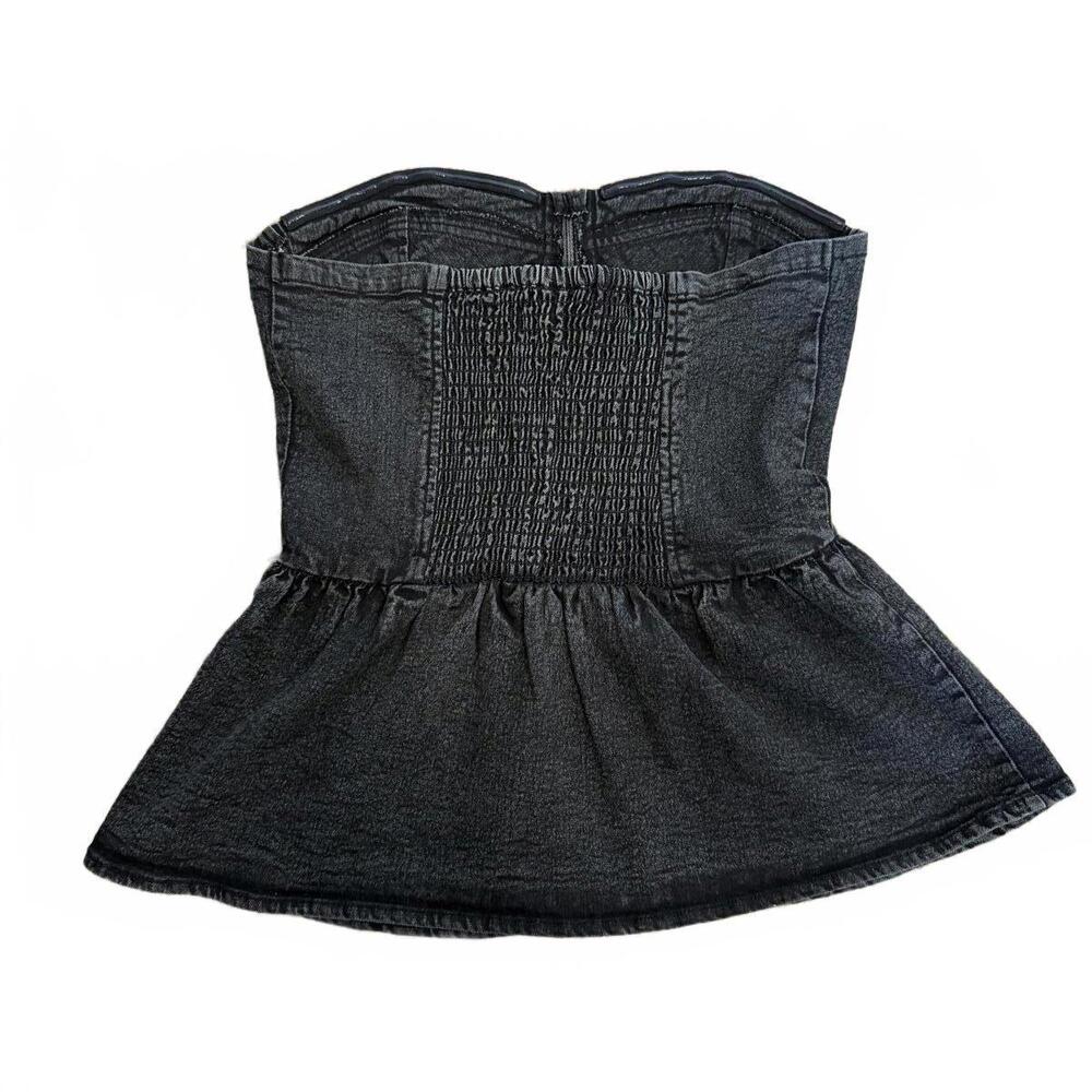 Strapless Black Denim Peplum Top‎ - Picture 2 of 3